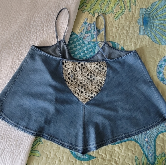 Free People crop tops. 3 - red, ecru, denim - Picture 4 of 10